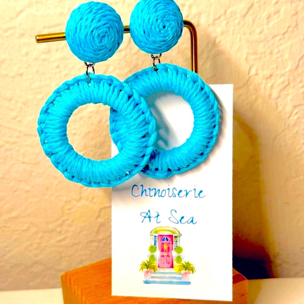 Lake Blue Raffia Dangle Earrings